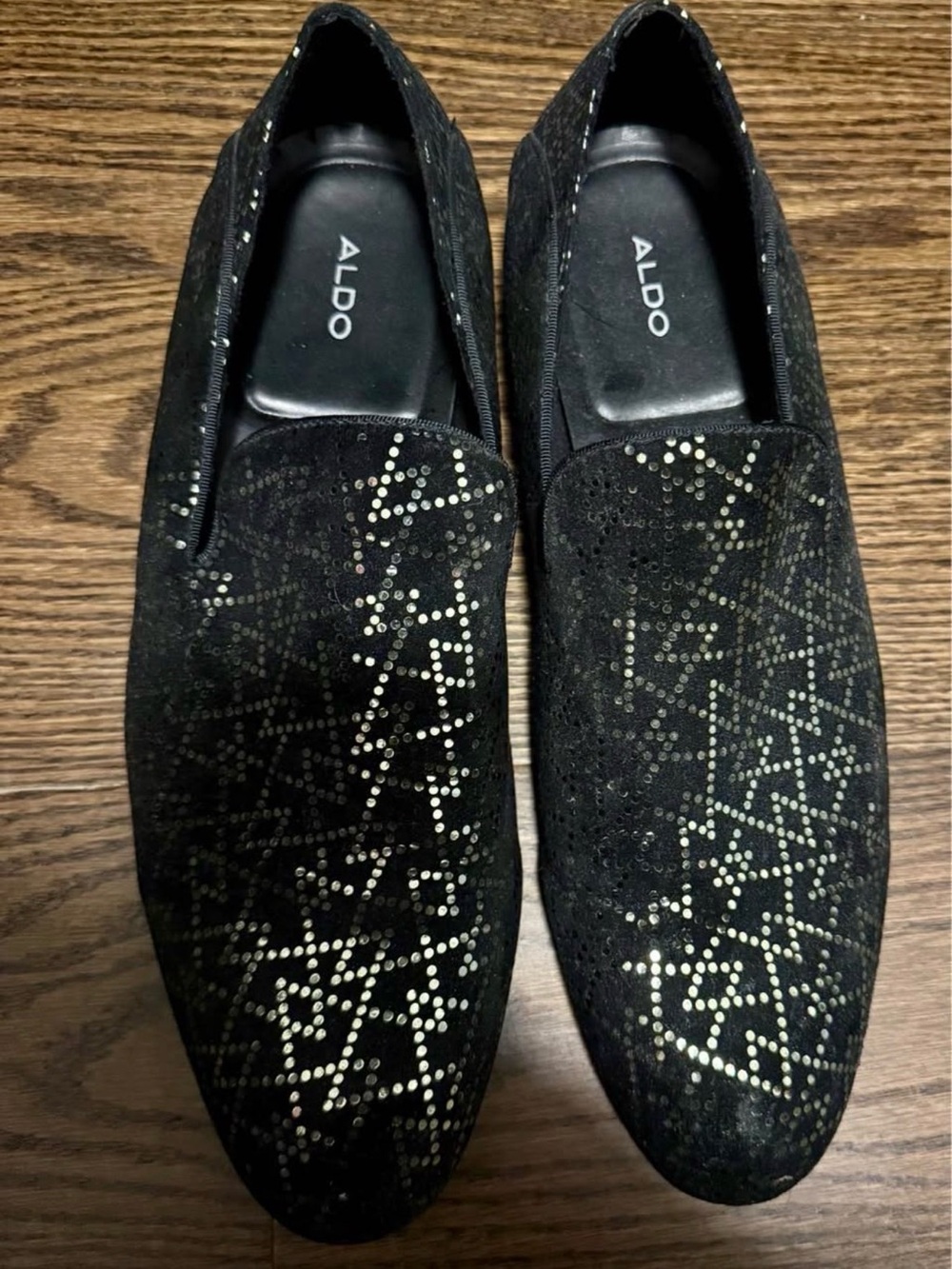 ALDO Black Suede Slip-On Loafers with Silver Stud Pattern
